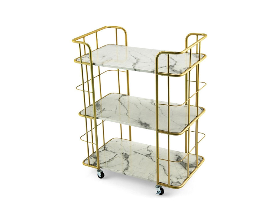 FaFurn - 3 Tier Faux Marble Gold Rolling Bar Cart