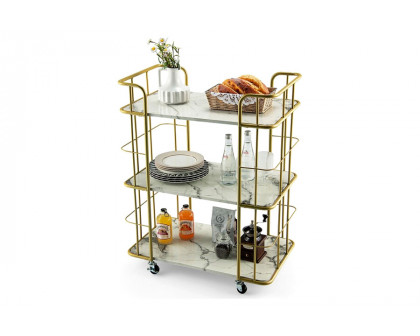 FaFurn - 3 Tier Faux Marble Gold Rolling Bar Cart