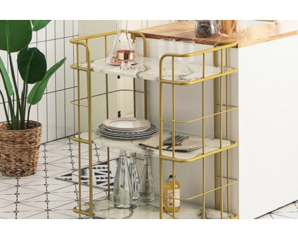 FaFurn - 3 Tier Faux Marble Gold Rolling Bar Cart