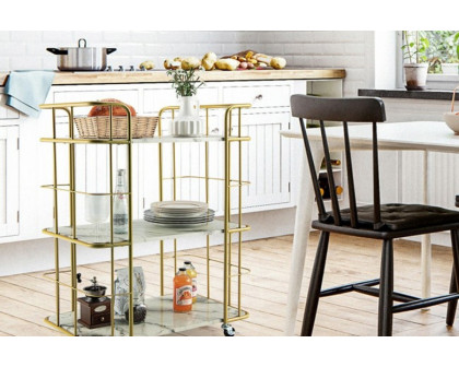 FaFurn - 3 Tier Faux Marble Gold Rolling Bar Cart