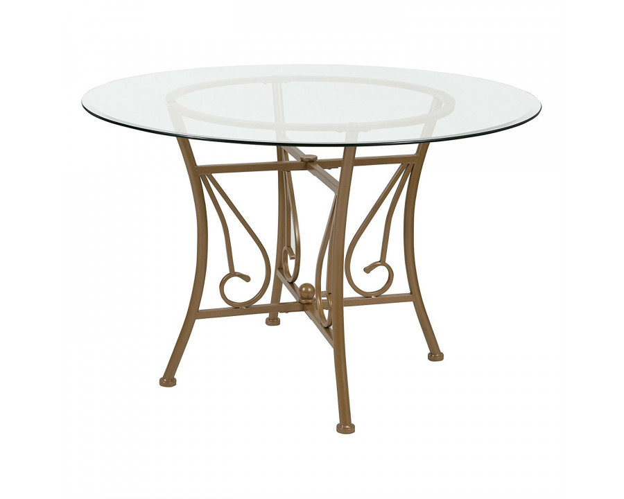 FaFurn - Contemporary 45" Dining Table with Matte Gold Metal Frame in Glass