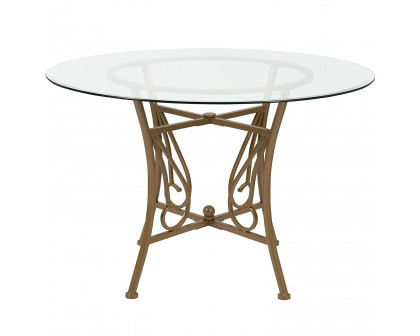 FaFurn - Contemporary 45" Dining Table with Matte Gold Metal Frame in Glass