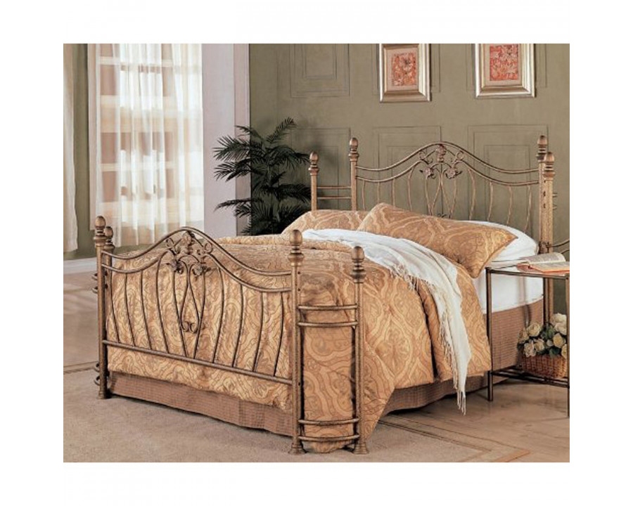 FaFurn - Queen Size Bed Base with Headboard and Footboard in Antique Gold, Metal