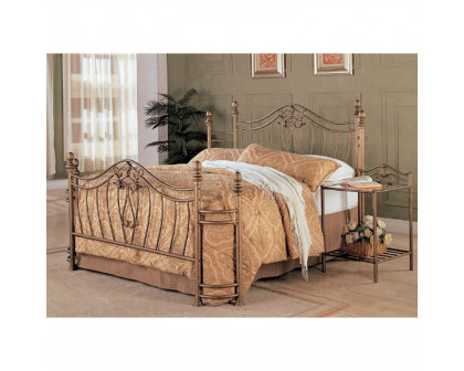 FaFurn - Queen Size Bed Base with Headboard and Footboard in Antique Gold, Metal