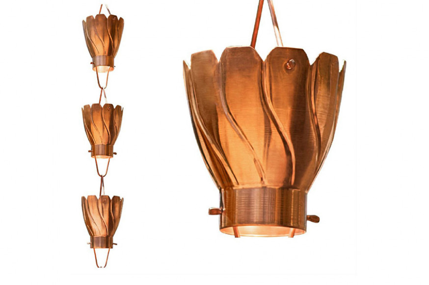 FaFurn™ - Copper 8.5 Ft Floral Petal Cups Rain Chain