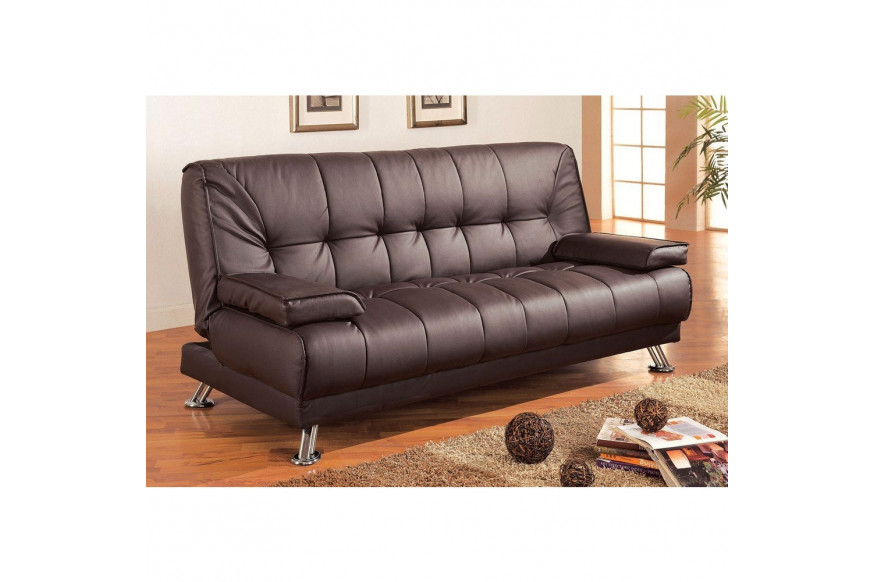 FaFurn™ Modern Sofa-Bed - Brown, Faux Leather