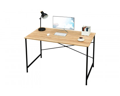 FaFurn - Modern Home Office Computer Desk Table with Black Metal Frame Wood Top in Oak