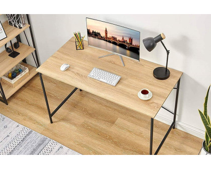 FaFurn - Modern Home Office Computer Desk Table with Black Metal Frame Wood Top in Oak