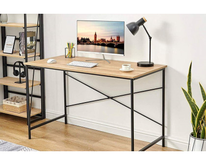 FaFurn - Modern Home Office Computer Desk Table with Black Metal Frame Wood Top in Oak