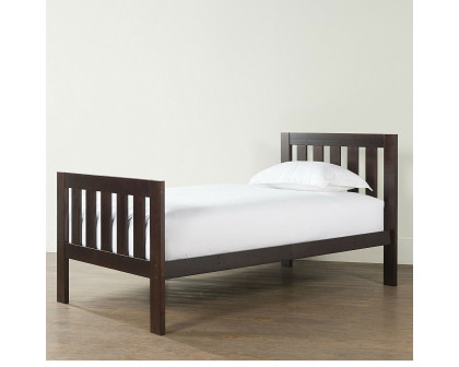 FaFurn - Twin Size Bed Frame with Headboard and Footboard in Espresso, Wood