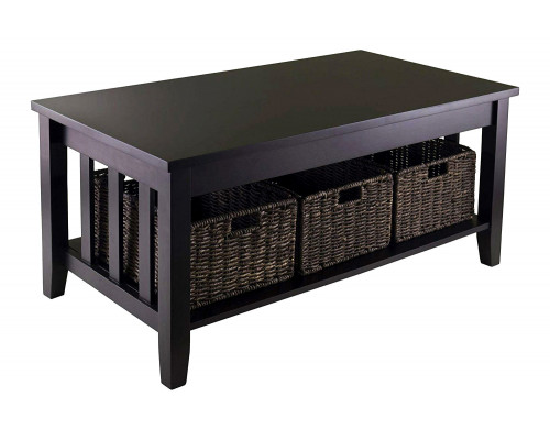 FaFurn - Espresso 2 Tier Coffee Occasional Table with 3 Storage Baskets