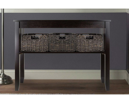 FaFurn - Espresso 2 Tier Entryway Hall Console Table with 3 Storage Baskets