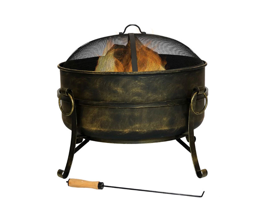 FaFurn - Outdoor 24-Inch Diameter Steel Cauldron Wood Burning Fire Pit