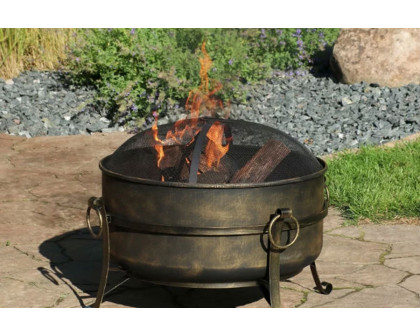 FaFurn - Outdoor 24-Inch Diameter Steel Cauldron Wood Burning Fire Pit