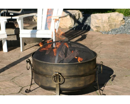 FaFurn - Outdoor 24-Inch Diameter Steel Cauldron Wood Burning Fire Pit