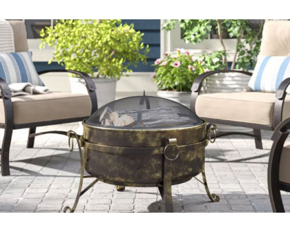 FaFurn - Outdoor 24-Inch Diameter Steel Cauldron Wood Burning Fire Pit