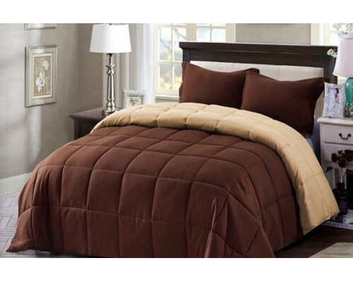 FaFurn Traditional Microfiber Reversible 3 Piece Comforter Set - Brown, Full/Queen Size