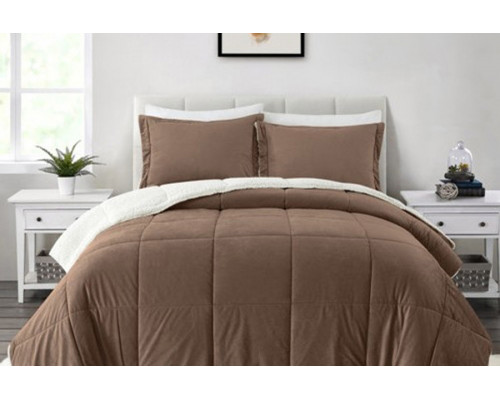 FaFurn Plush Microfiber Reversible Comforter Set - Chocolate, King Size