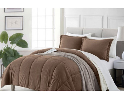 FaFurn Plush Microfiber Reversible Comforter Set - Chocolate, King Size