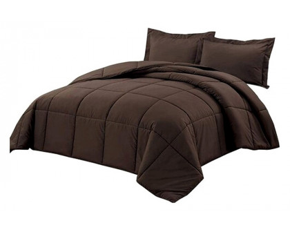 FaFurn Reversible Microfiber Down Alternative Comforter Set - Brown, Queen Size