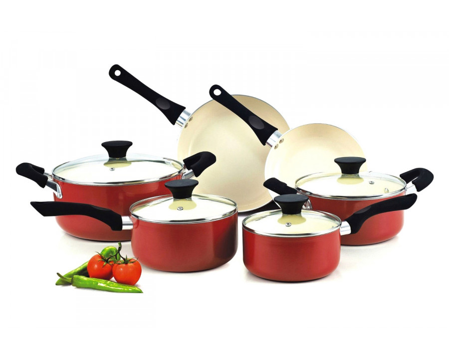 FaFurn - 10-Piece Nonstick Ceramic Coating Cookware Set in Red