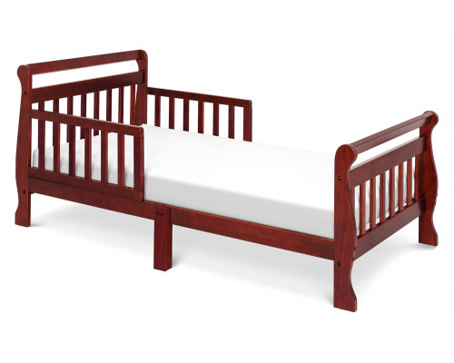 FaFurn Wooden Modern Toddler Sleigh Bed with Slatted Guard Rails - Cherry