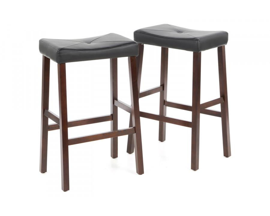 FaFurn - Upholstered Faux Leather Saddle Seat Barstool in Mahogany (Set of 2)