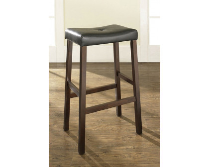 FaFurn - Upholstered Faux Leather Saddle Seat Barstool in Mahogany (Set of 2)