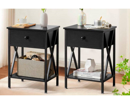 FaFurn™ Set of 2 Rustic End Table with X-Shaped Sides - Black, Metal/MDF