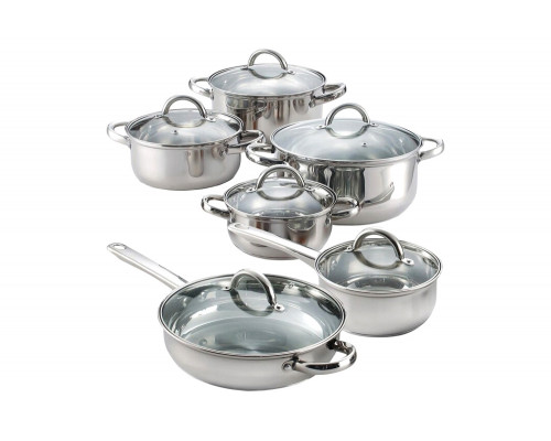 FaFurn - 12 Piece Cool Touch Stainless Steel Cookware Set