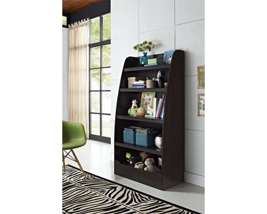 FaFurn - Kids 4-Shelf Bookcase in Espresso Wood Finish Childs Bedroom