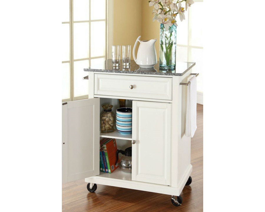 FaFurn - White Kitchen Cart with Granite Top and Locking Casters Wheels