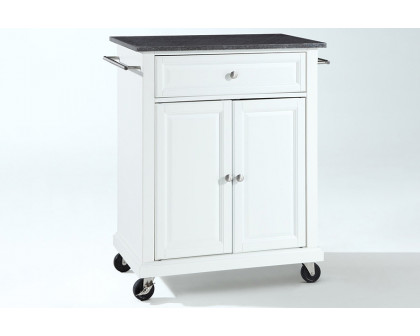 FaFurn - White Kitchen Cart with Granite Top and Locking Casters Wheels