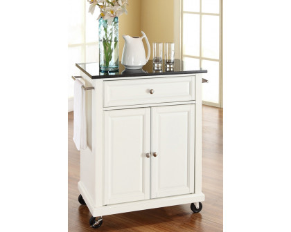 FaFurn - White Kitchen Cart with Granite Top and Locking Casters Wheels