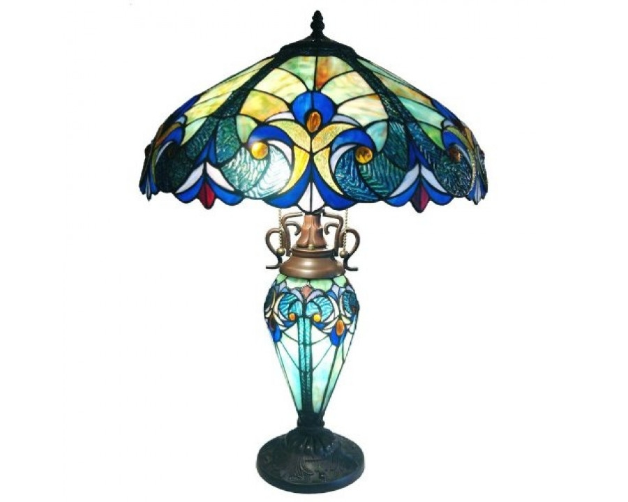 FaFurn - Victorian Tiffany-Style 3-Light Table Lamp in Multi-Color