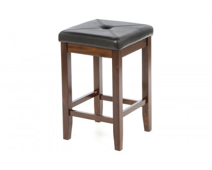 FaFurn Vintage Bar Stools with Faux Leather Cushion Seat (Set of 2) - Mahogany