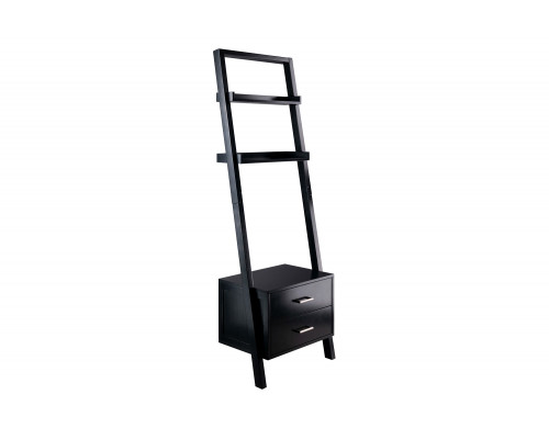 FaFurn - Modern Black 2 Drawer Entryway Shelf Leaning Ladder Bookshelf Bookcase