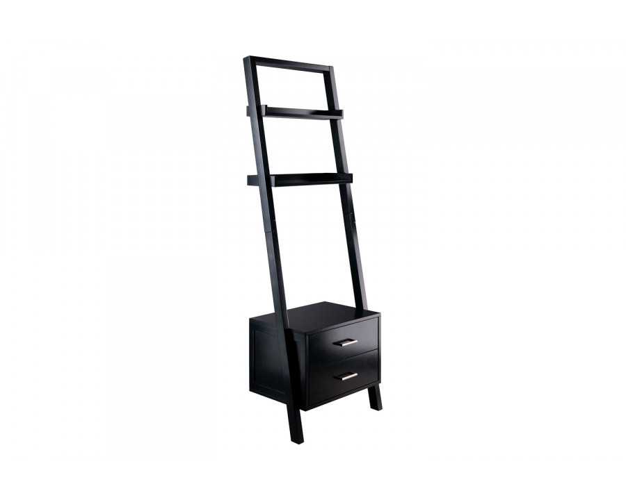 FaFurn - Modern Black 2 Drawer Entryway Shelf Leaning Ladder Bookshelf Bookcase