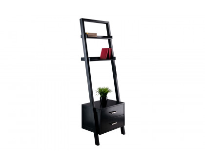 FaFurn - Modern Black 2 Drawer Entryway Shelf Leaning Ladder Bookshelf Bookcase