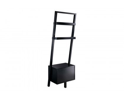 FaFurn - Modern Black 2 Drawer Entryway Shelf Leaning Ladder Bookshelf Bookcase