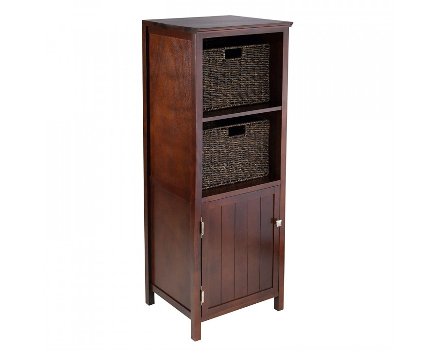 FaFurn - 3-Piece Cabinet Storage with 2 Foldable Baskets in Walnut, Wood