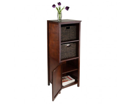 FaFurn - 3-Piece Cabinet Storage with 2 Foldable Baskets in Walnut, Wood