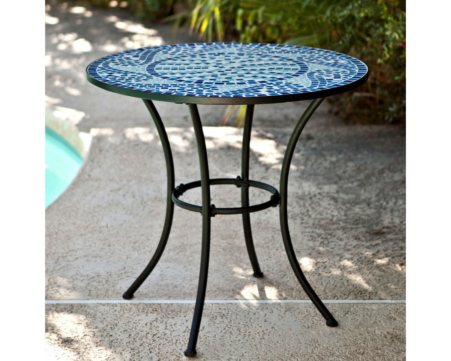 FaFurn - Round Patio Bistro Table with Hand-Laid Tiles in Metal