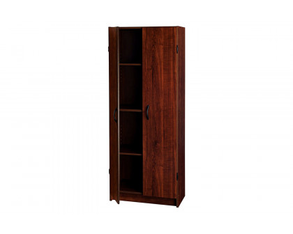 FaFurn - Wardrobe Cabinet with Shelves in Dark Cherry Wood Finish Bedroom Kitchen Or Bathroom