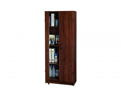 FaFurn - Wardrobe Cabinet with Shelves in Dark Cherry Wood Finish Bedroom Kitchen Or Bathroom