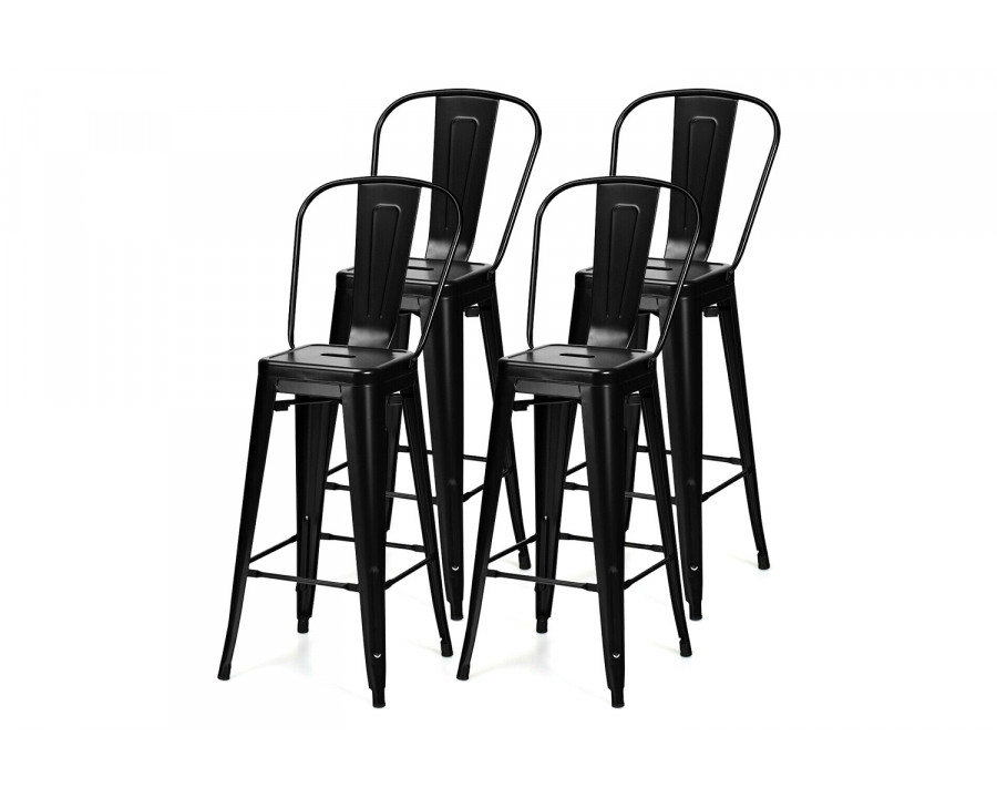 FaFurn - Black 30" Height High Back Metal Industrial Bar Stools (Set of 4)