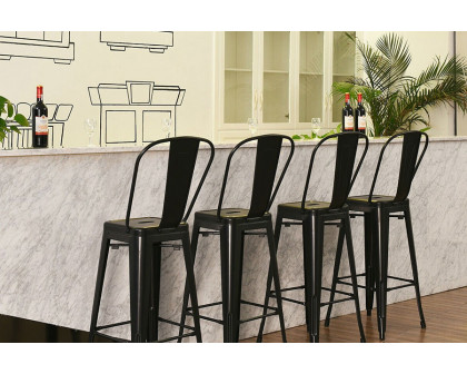 FaFurn - Black 30" Height High Back Metal Industrial Bar Stools (Set of 4)