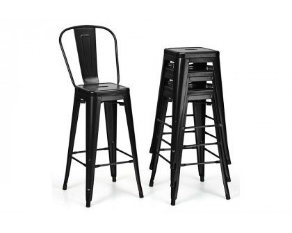 FaFurn - Black 30" Height High Back Metal Industrial Bar Stools (Set of 4)