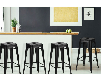 FaFurn - Black 30" Height High Back Metal Industrial Bar Stools (Set of 4)