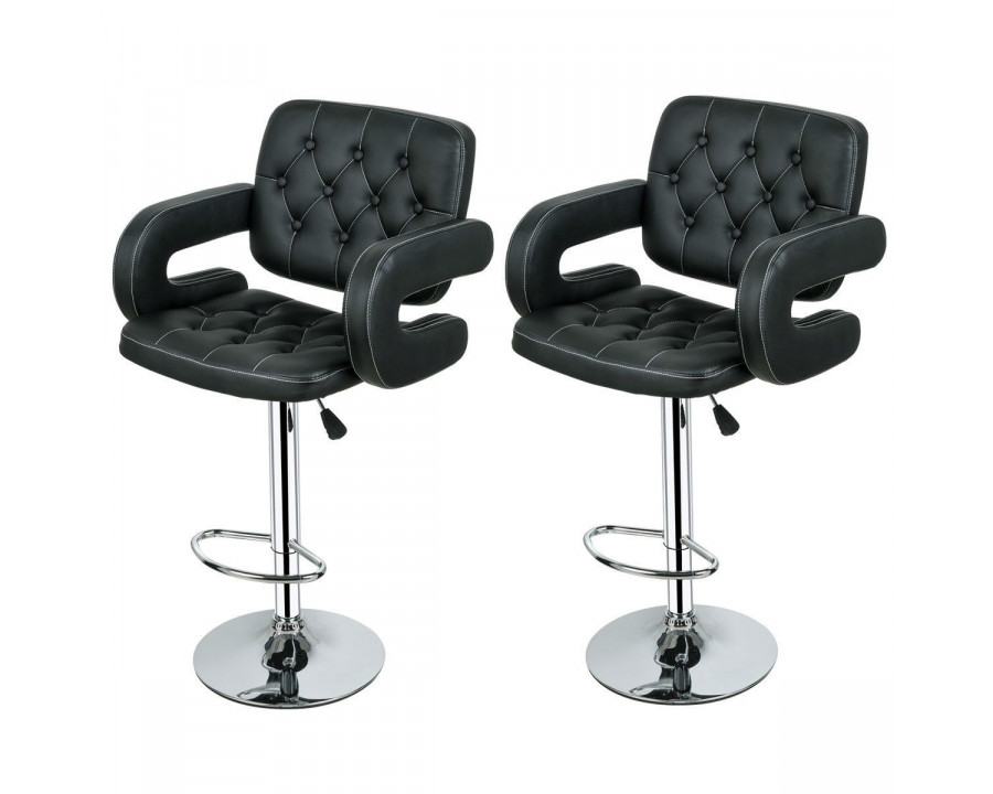 FaFurn - Set of 2 Adjustable Swivel Barstools Set in Black